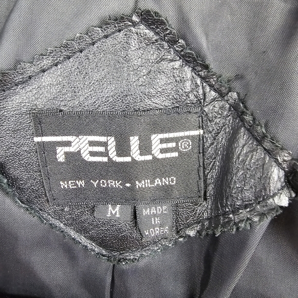 Vintage 80s Pelle Long Leather Jacker Trench Coat Duster Patterned Black Women M - Picture 10 of 13